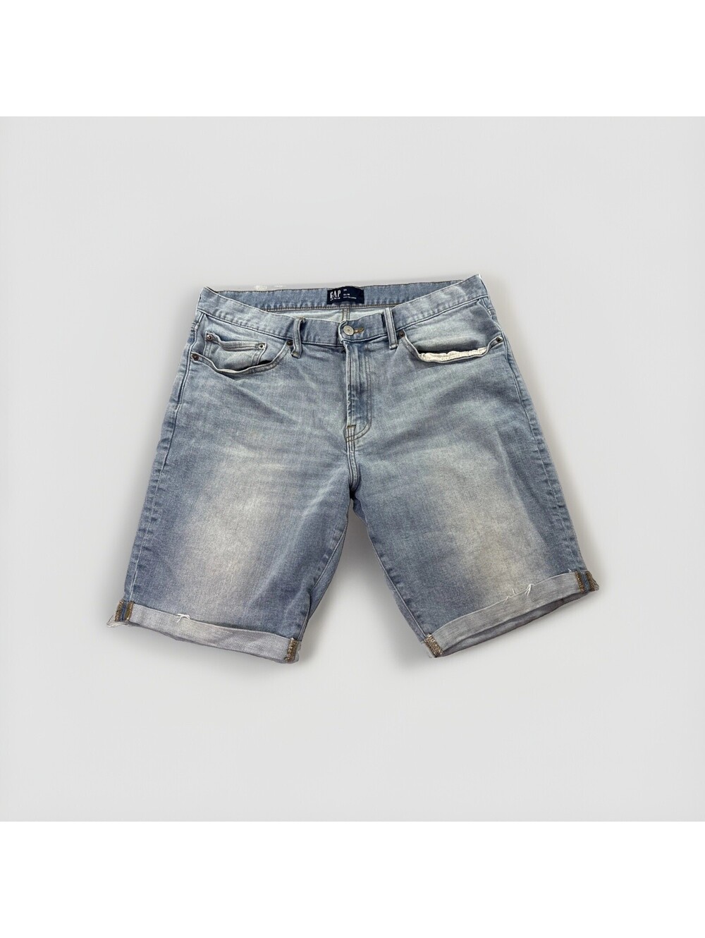 Gap Denim Shorts Mens Sz 34 Cut-Off Slim Light Stone Distressed Jean Rolled Hem